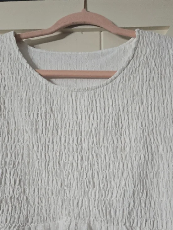 White Smocked Puff-Sleeve Peplum Top - Picture 5 of 6